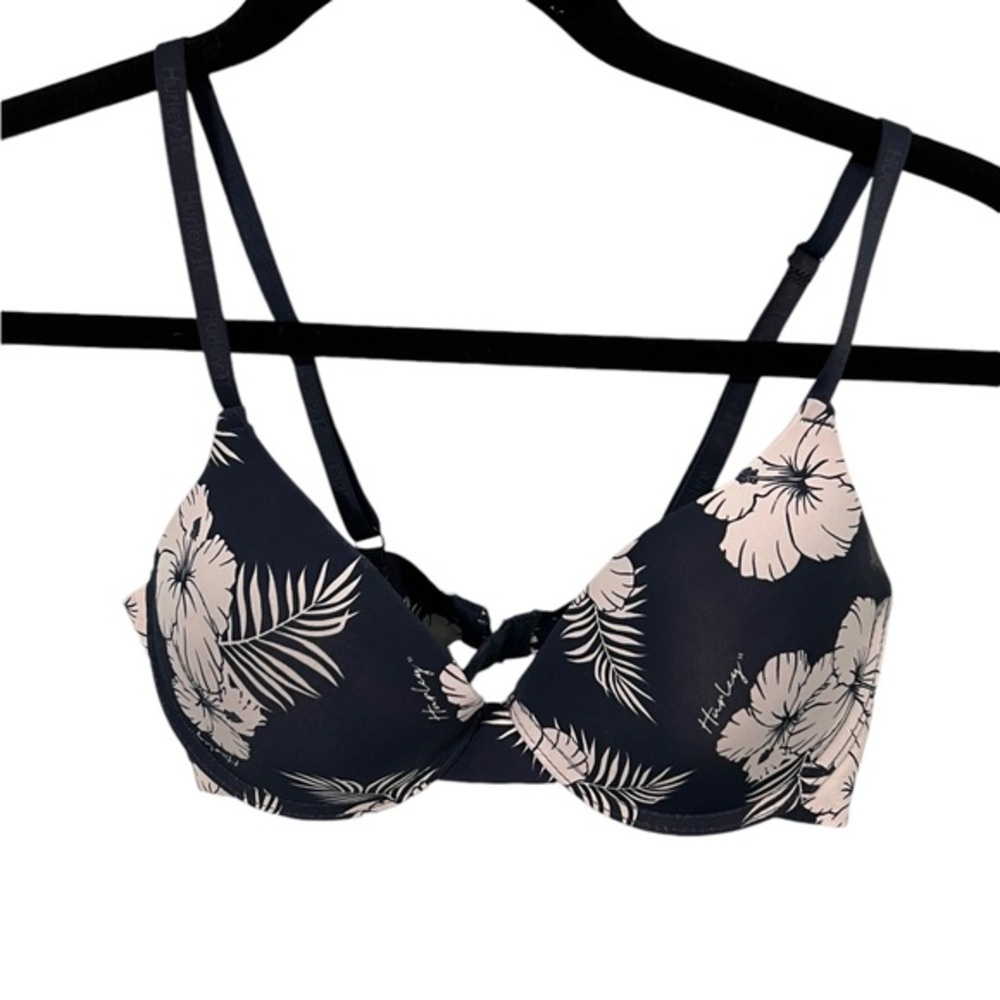 Hurley Navy Blue Padded Bra With Flowers Size 36B